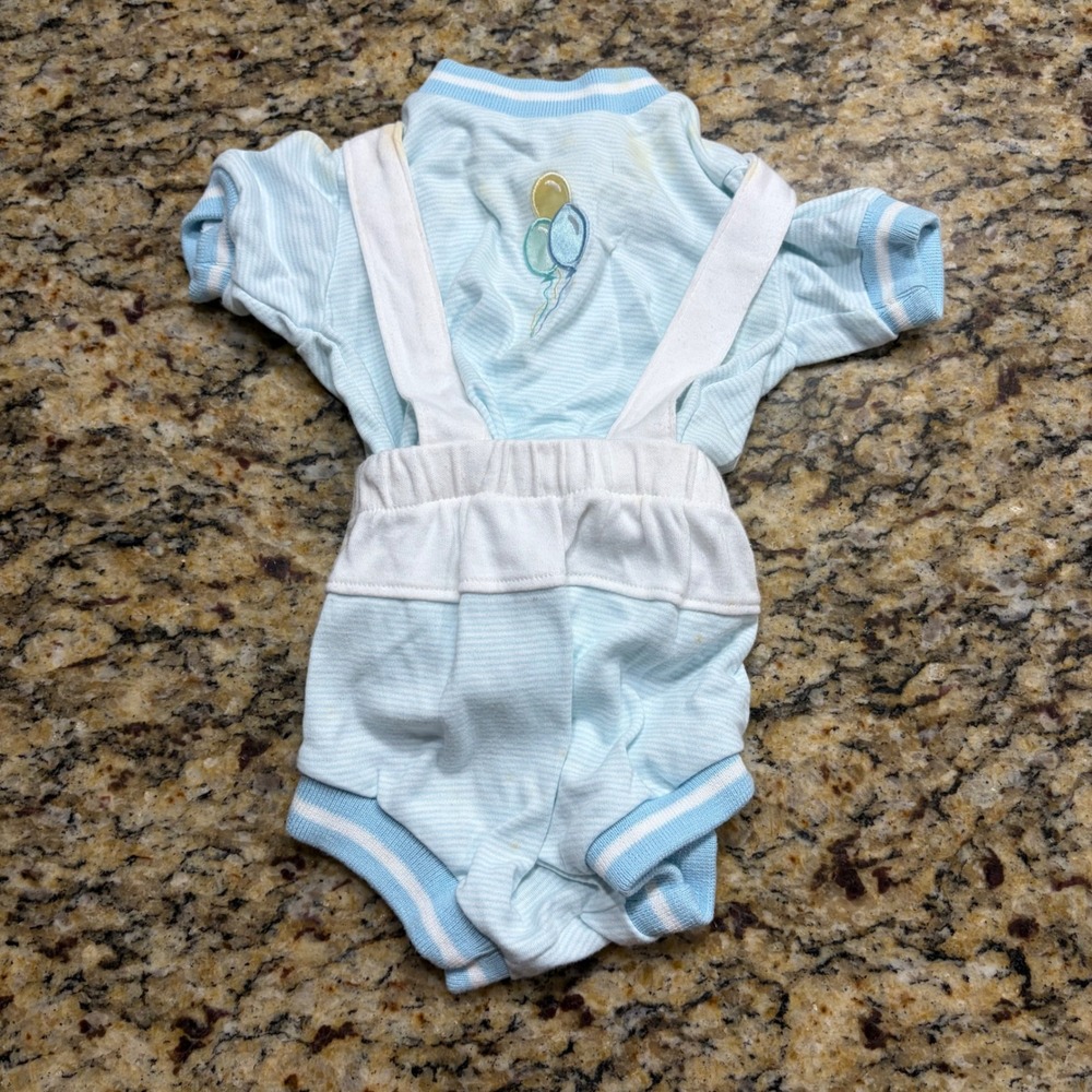 Vintage Bebe Terrifique Baby Boy Blue White Striped Suspender Set 3-6 Months